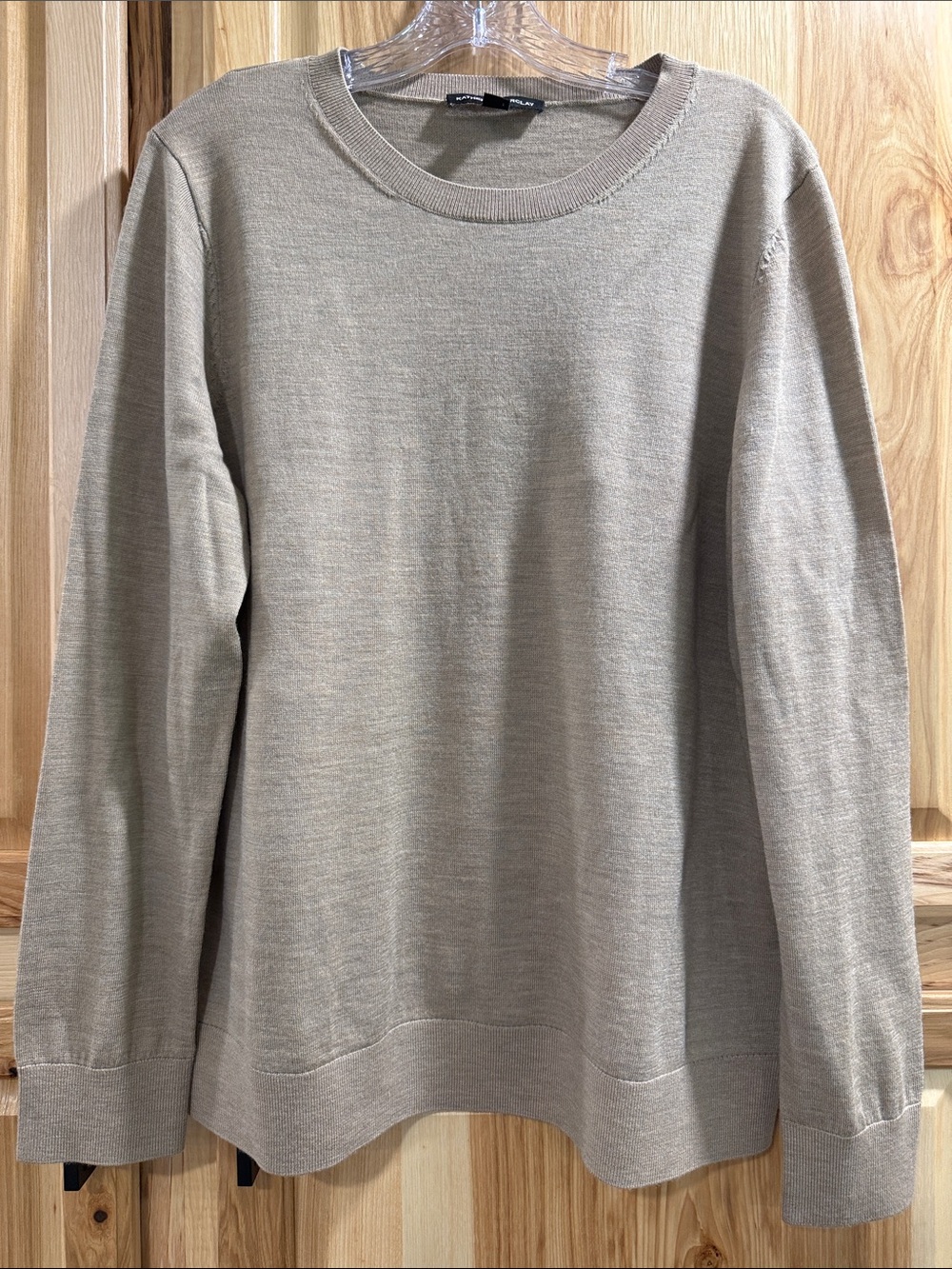 Katherine Barclay Merino Wool Women’s Taupe Minimalist Crewneck Sweater Size XL